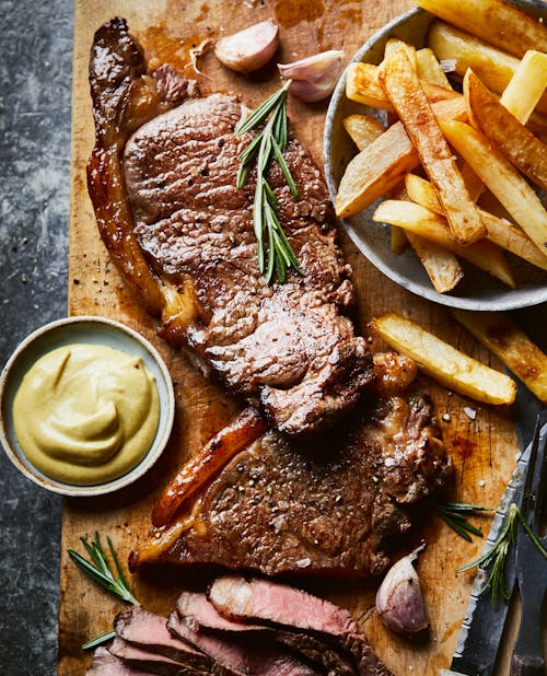 Steak, chips with garlic & rosemary butter