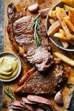 Steak, chips with garlic & rosemary butter