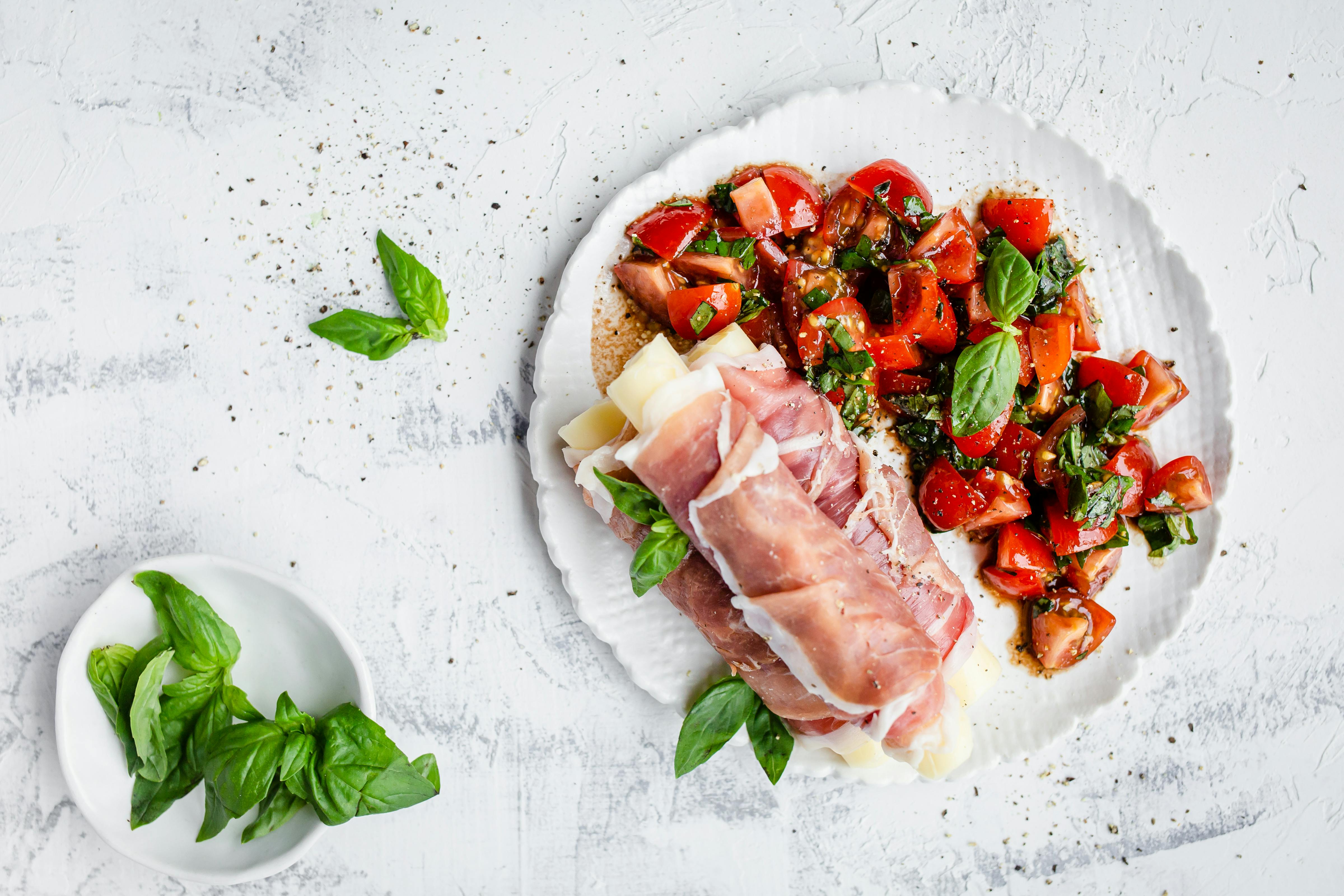 ProsciuttoWrapped Mozzarella with Tomato & Basil Recipe Diet Doctor