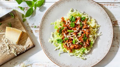 Quick keto turkey bolognese with cabbage noodles