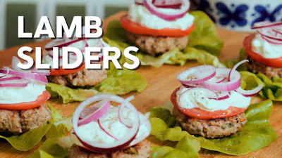 Keto lamb sliders with feta cheese dressing