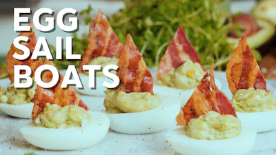 Keto avocado eggs with bacon sails