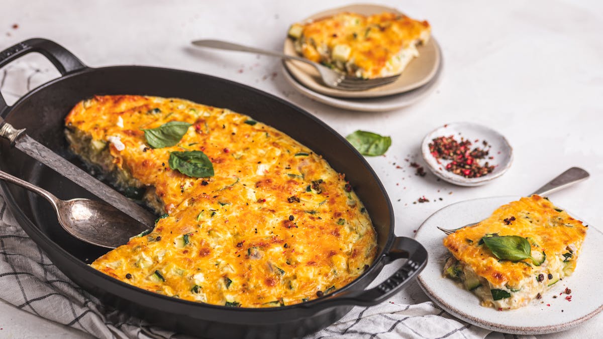 Keto egg casserole with zucchini and ham