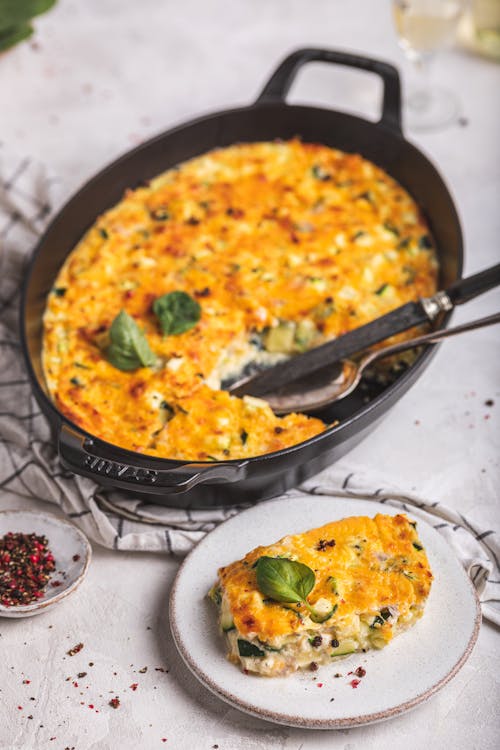 Keto egg casserole with zucchini and ham