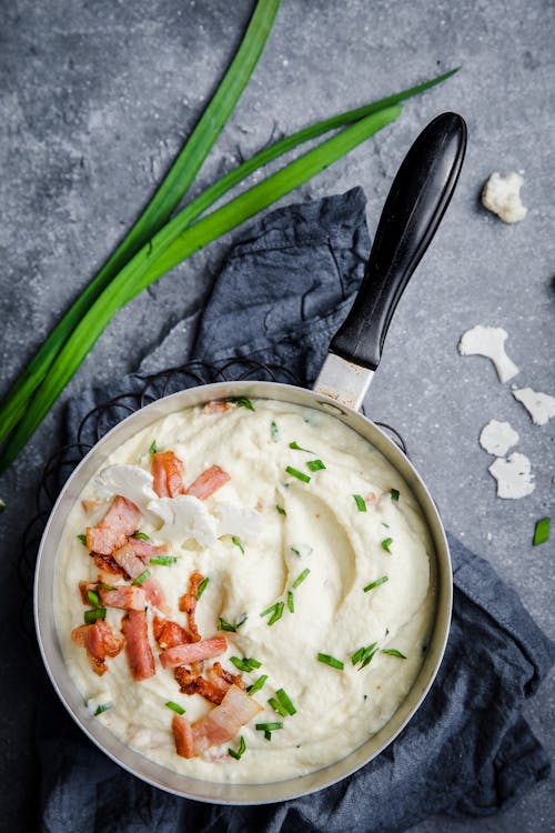 Keto cauliflower mash with pancetta and sour cream