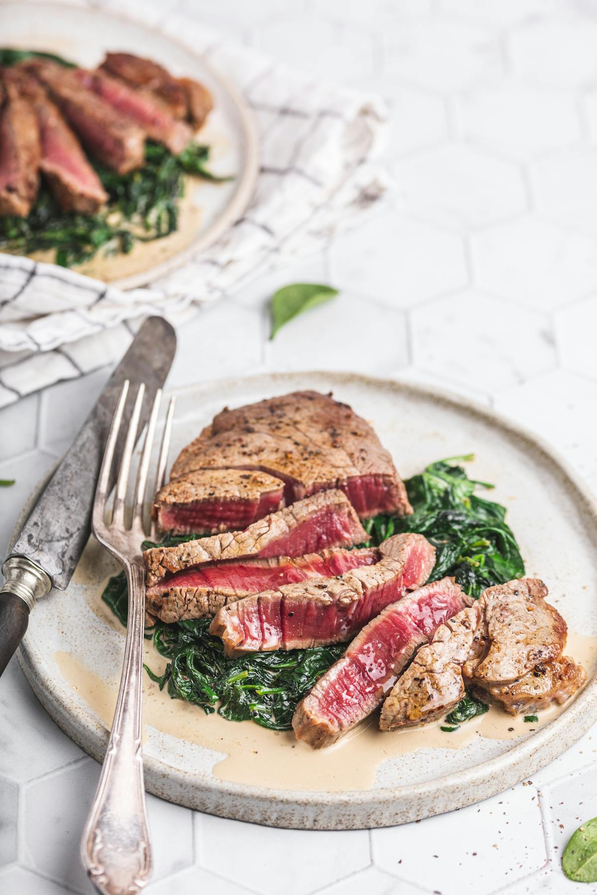 Steak with creamed spinach