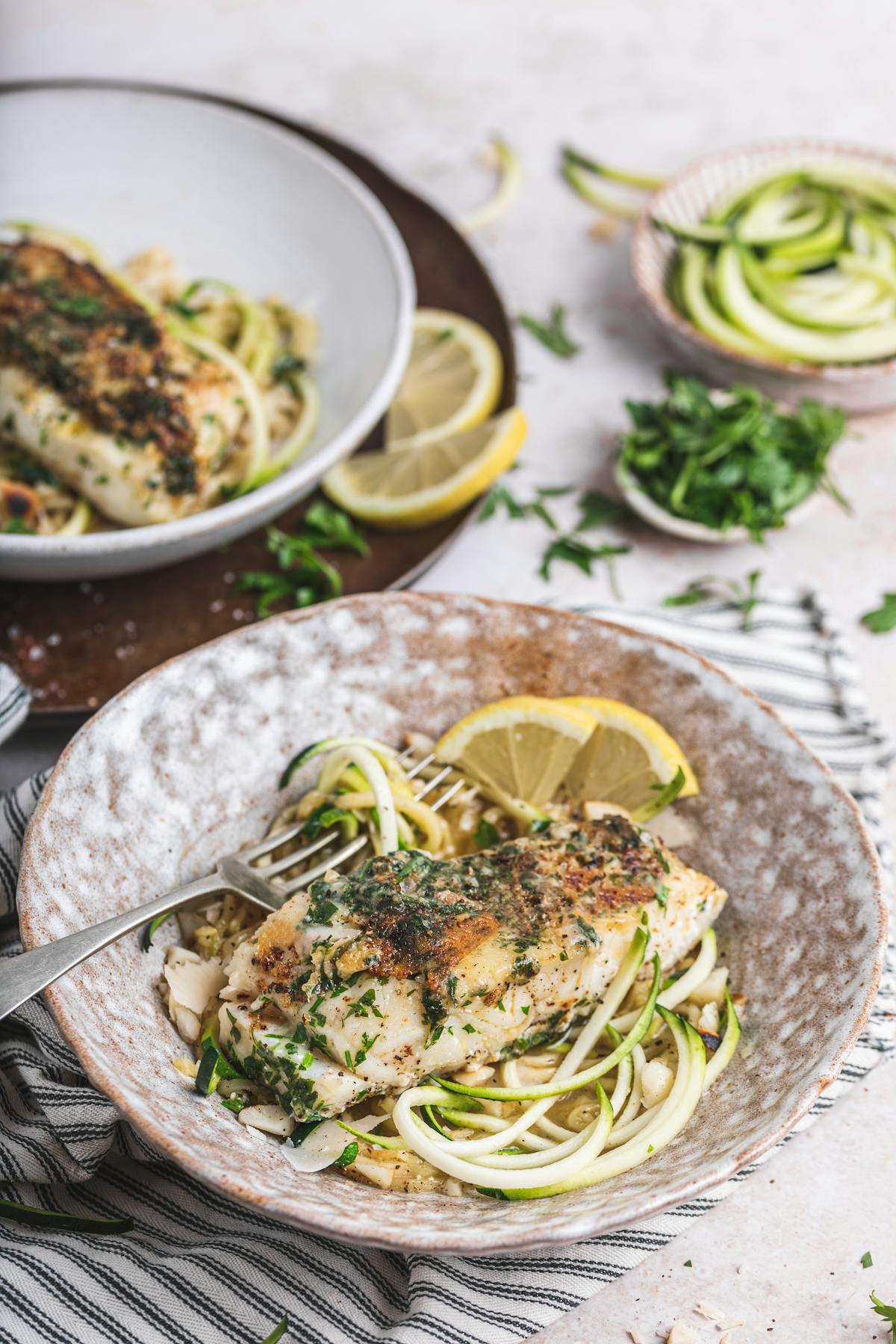 Parmesan-crusted keto fish with zoodles