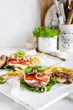 Juicy Lucy (cheese stuffed) burger with wax-bean fries