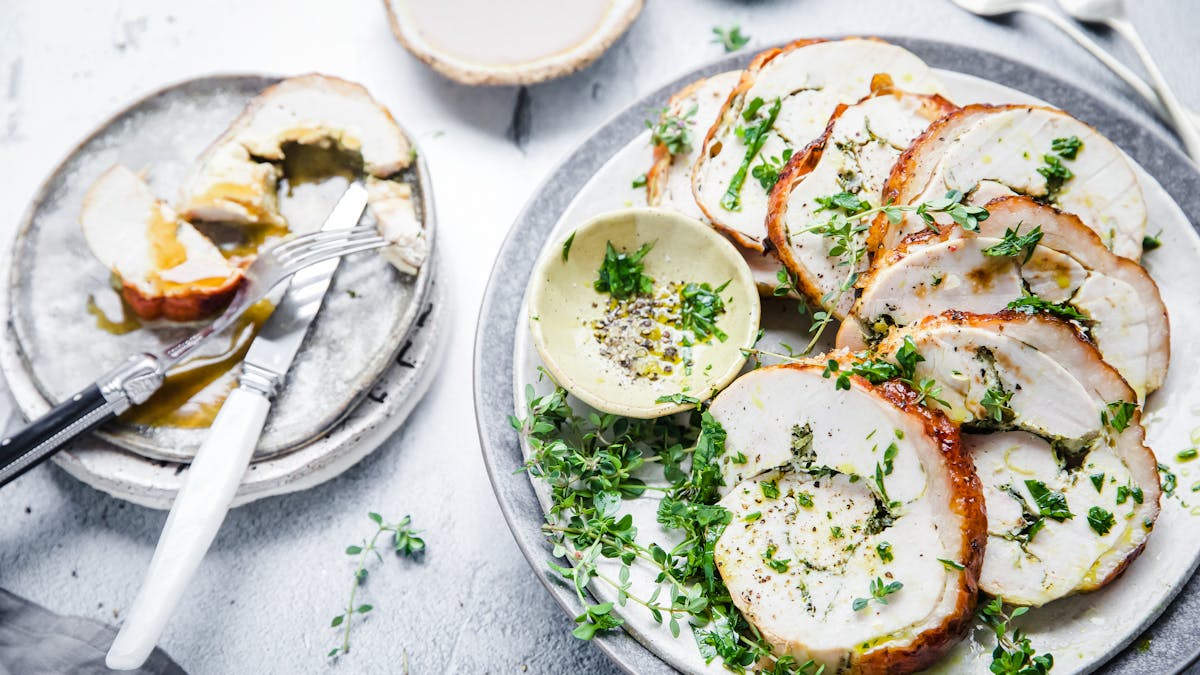 Roast turkey roulade with herbs