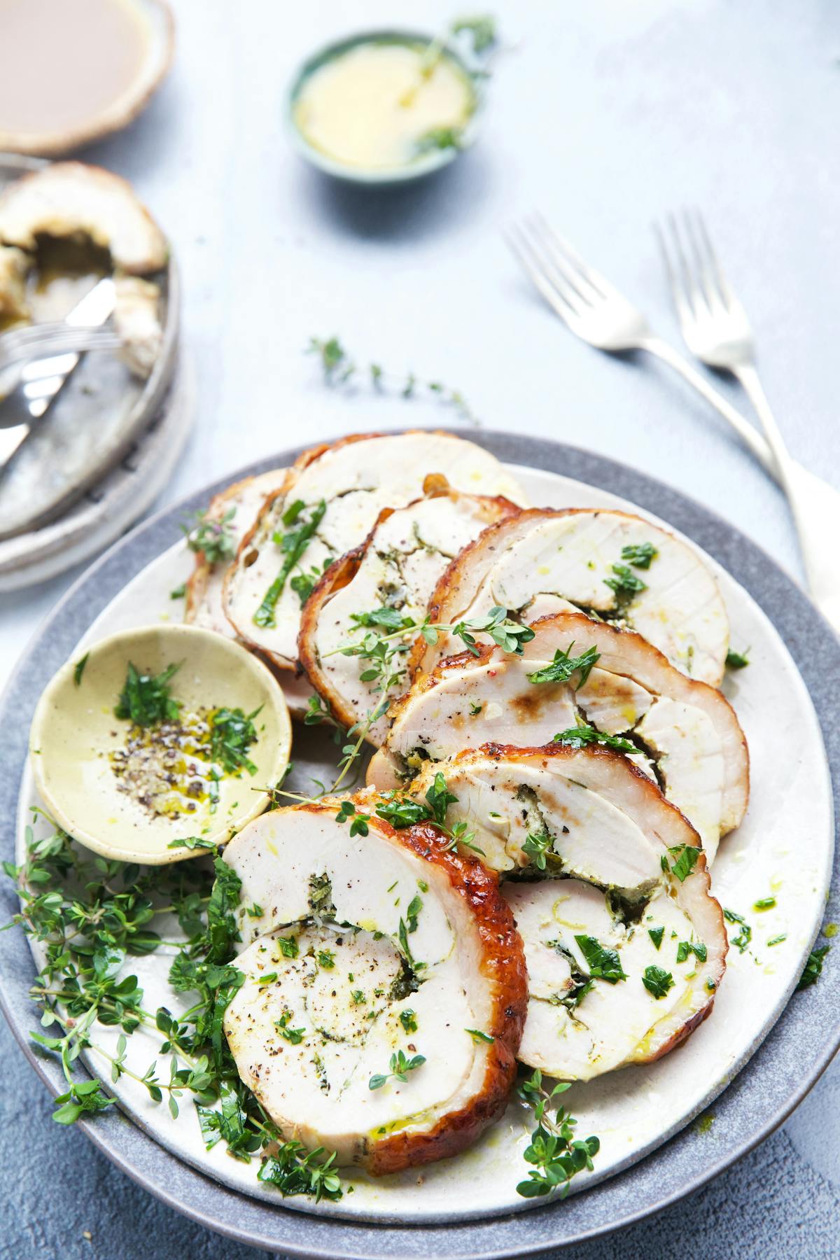 Roast turkey roulade with herbs