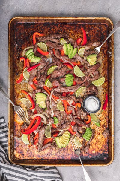 Steak fajitas sheet pan