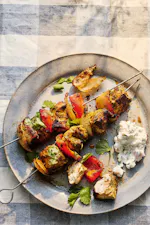 Chicken souvlaki with yogurt dip