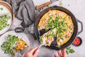 Open omelet with ham and cheese
