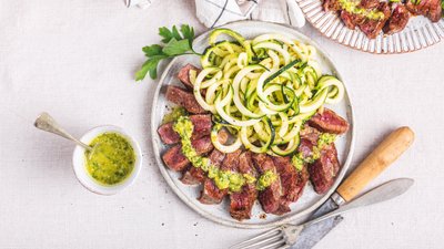 Chimichurri steak with zoodles