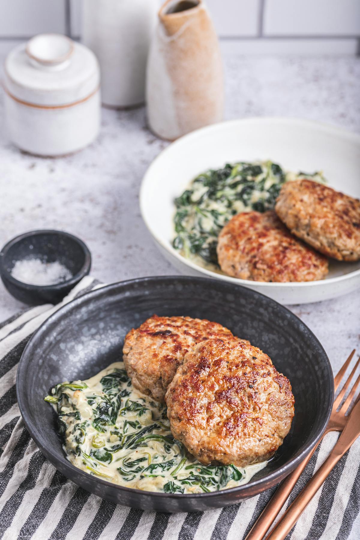 Turkey burger with creamed spinach
