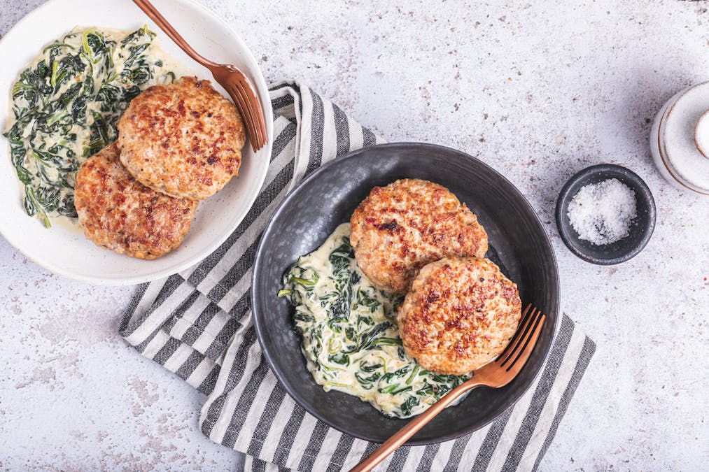 Turkey burger with creamed spinach