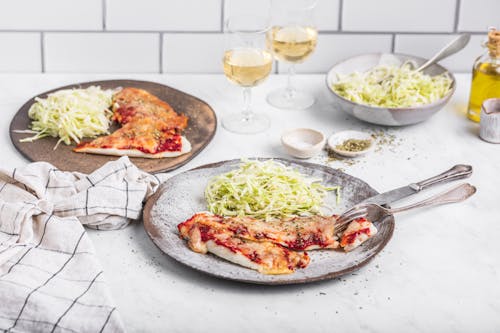 Keto pizza fish with cabbage salad