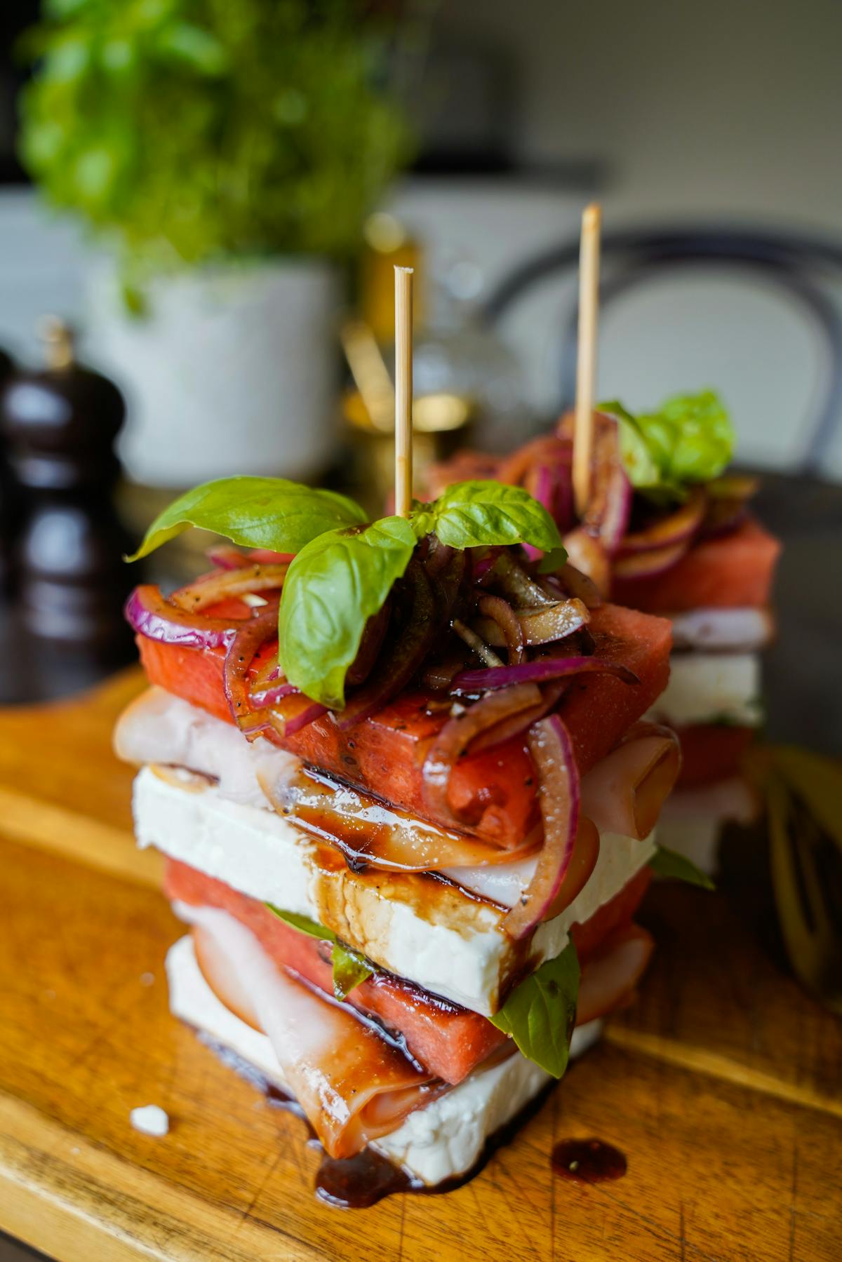 Feta cheese and watermelon tower
