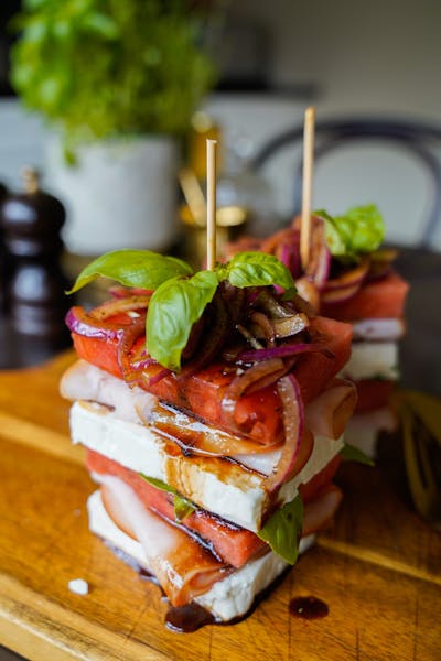 Feta cheese and watermelon tower