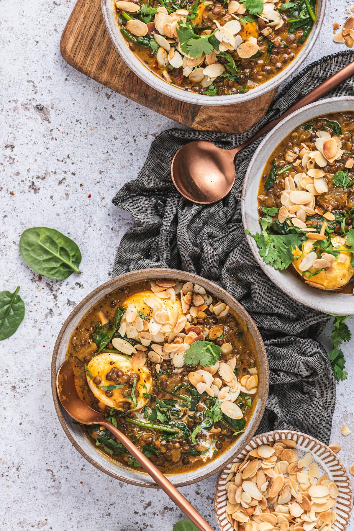 Lentil coconut curry with eggs
