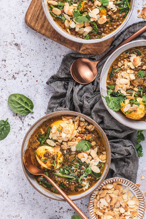 Lentil coconut curry with eggs