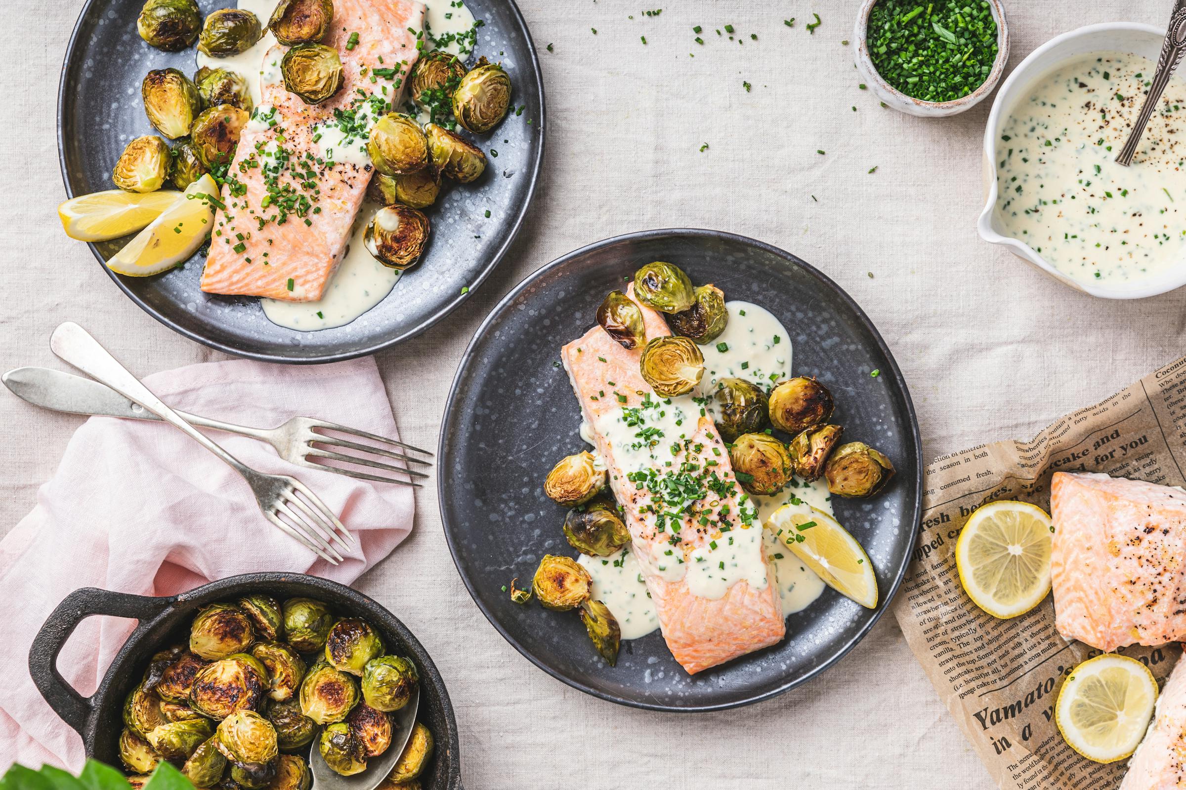 Salmon, horseradish sauce & Brussels sprouts — Recipe — Diet Doctor