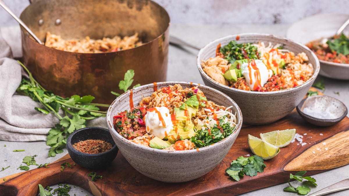Low carb chicken burrito bowl with cauliflower rice