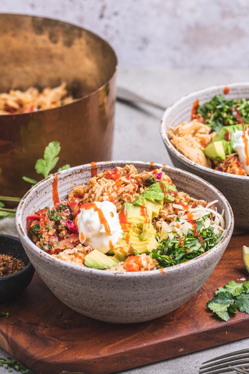 Low carb chicken burrito bowl with cauliflower rice
