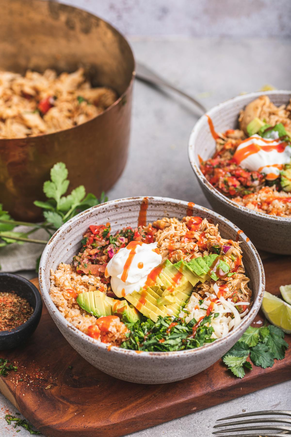 Low carb chicken burrito bowl with cauliflower rice