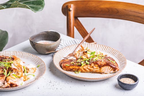 Miso glazed salmon with bang bang cauliflower