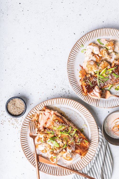 Miso glazed salmon with bang bang cauliflower