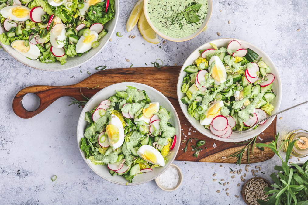 Chopped salad with green goddess dressing