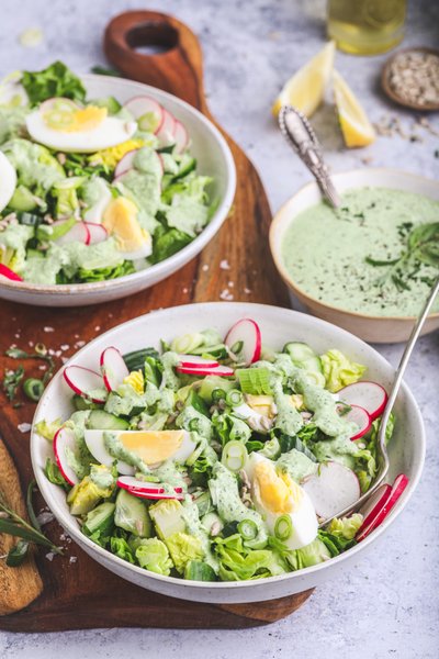 Chopped salad with green goddess dressing