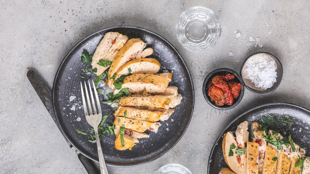 Air fryer stuffed chicken breasts with herb cream cheese