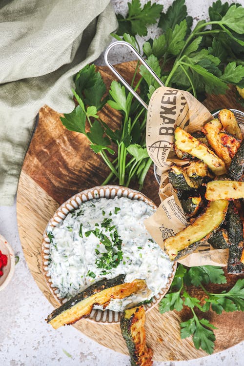 Air fryer zucchini fries with yogurt dip