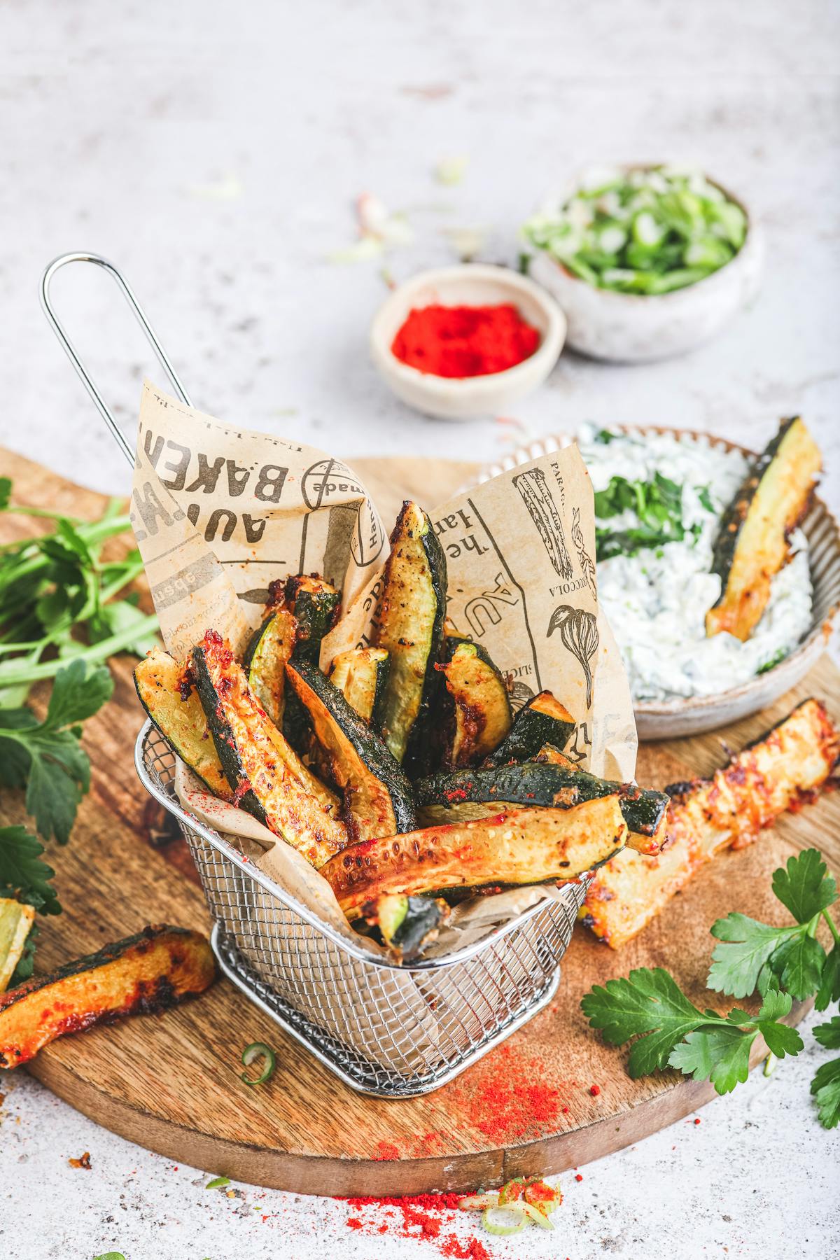 Air fryer zucchini fries with yogurt dip