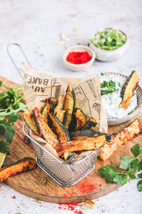 Air fryer zucchini fries with yogurt dip