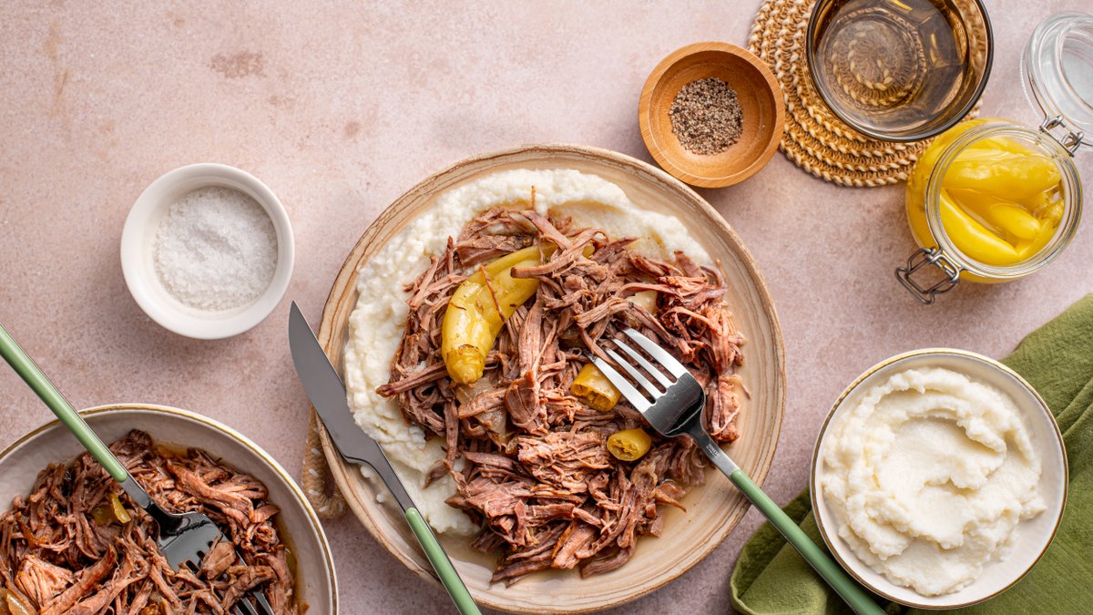 Mississippi pot roast with cauliflower mash