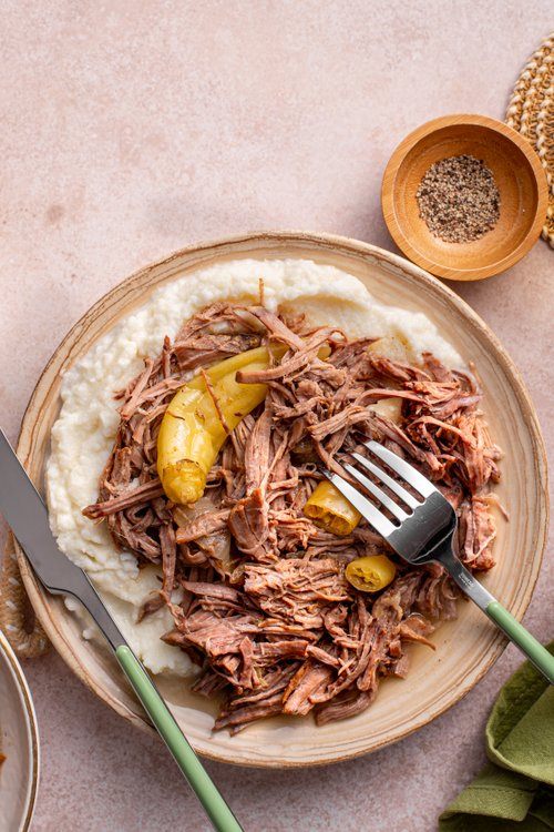 Mississippi pot roast with cauliflower mash