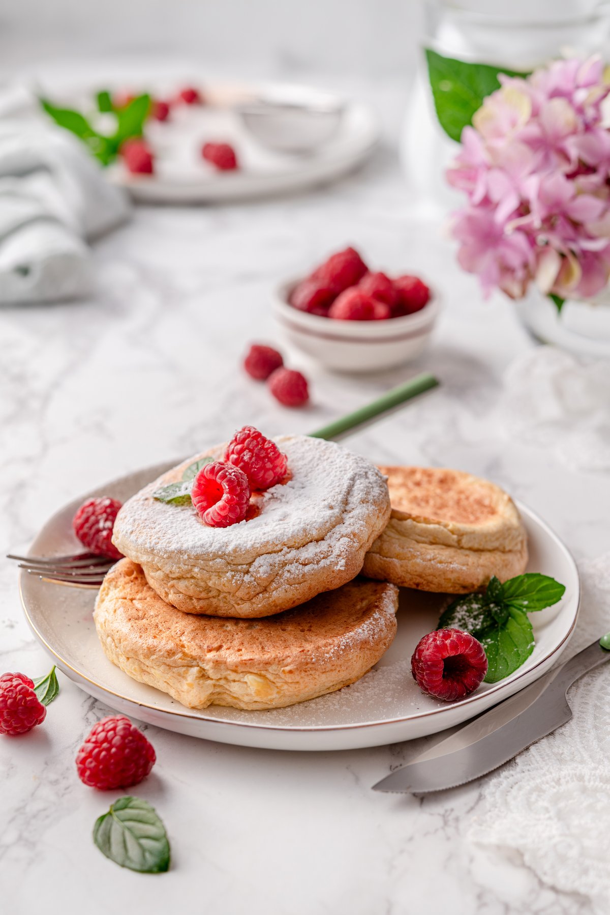 Fluffy Japanese-inspired low carb pancakes with cottage cheese