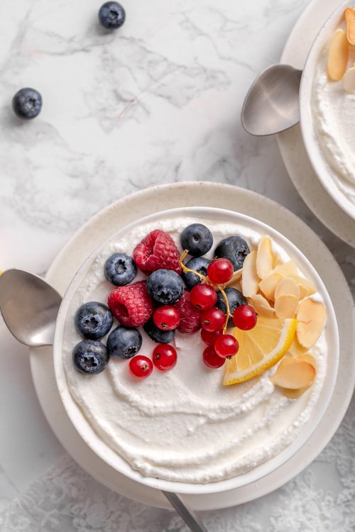 Lemon cottage cheese cheesecake bowl