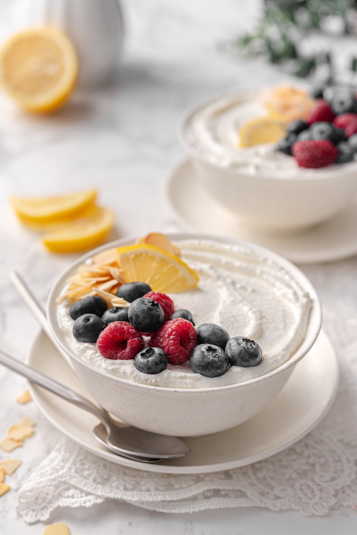 Lemon cottage cheese cheesecake bowl
