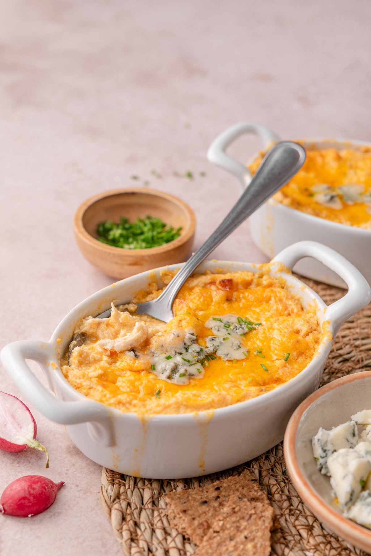 High-protein buffalo chicken dip