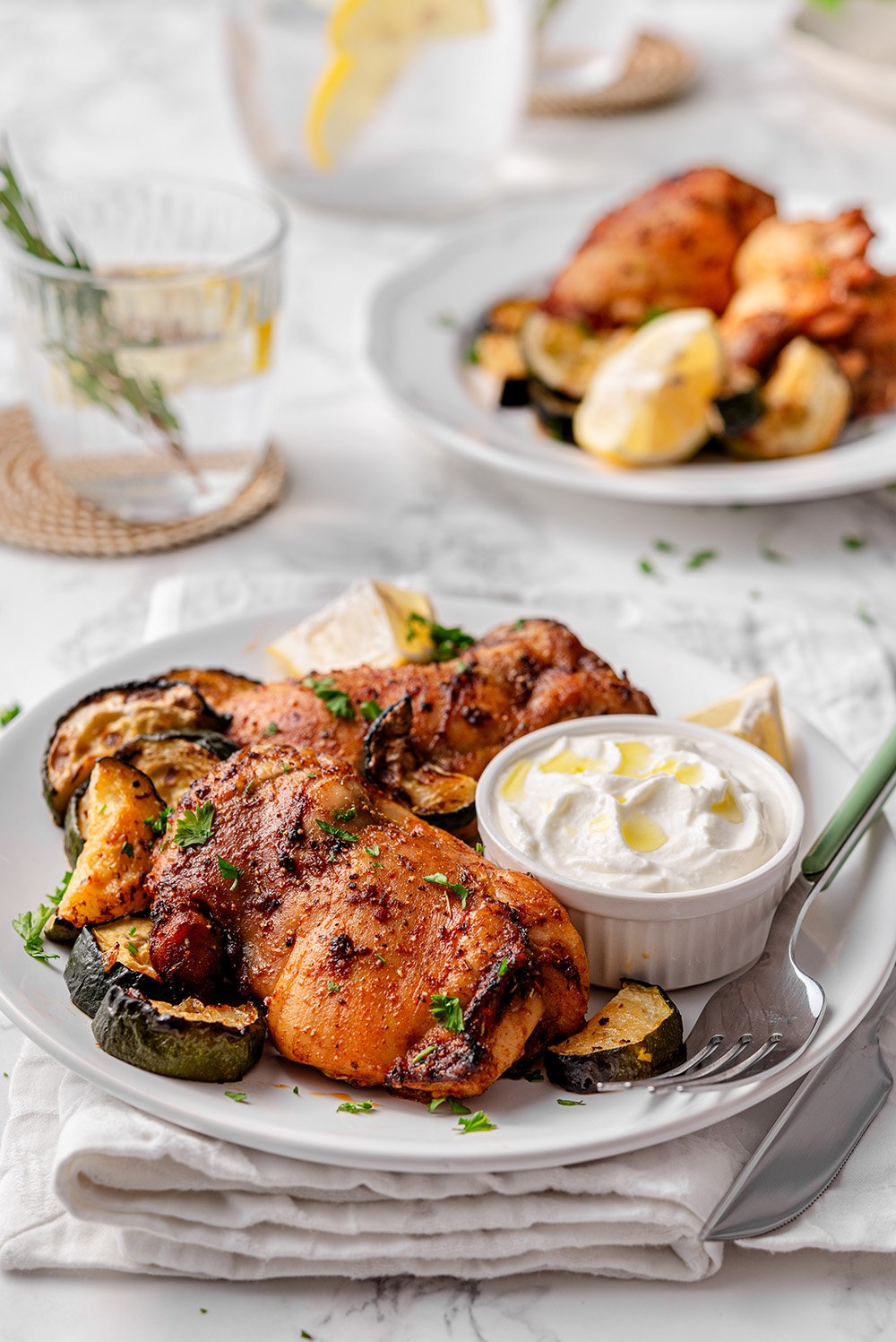 Roasted lemon garlic chicken with whipped feta
