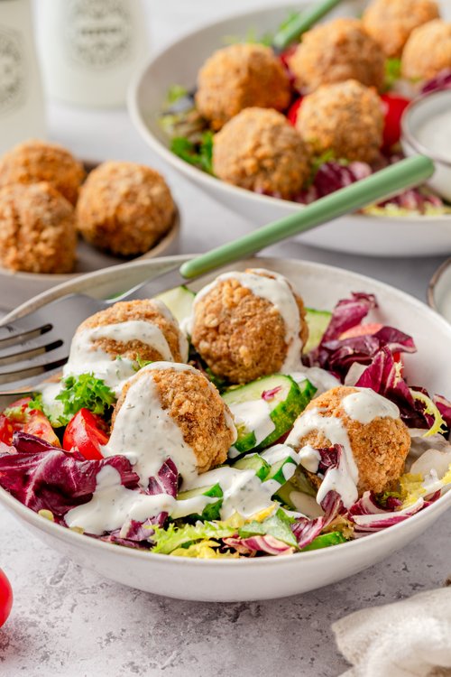 Air fryer tuna meatball bowl