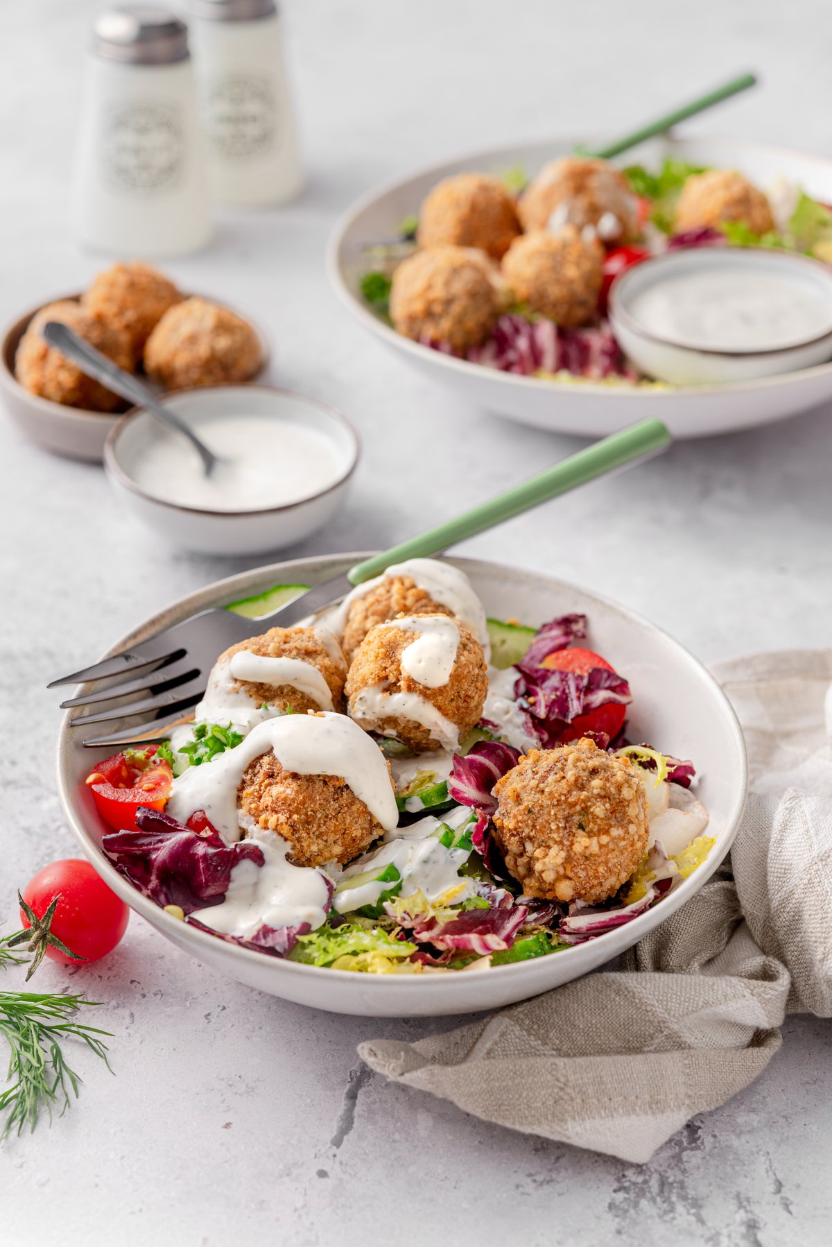 Air fryer tuna meatball bowl