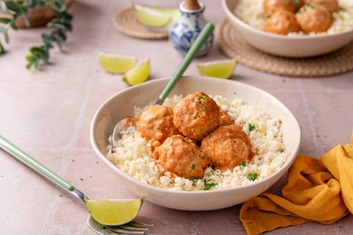 Air fryer butter chicken meatballs with cauliflower rice