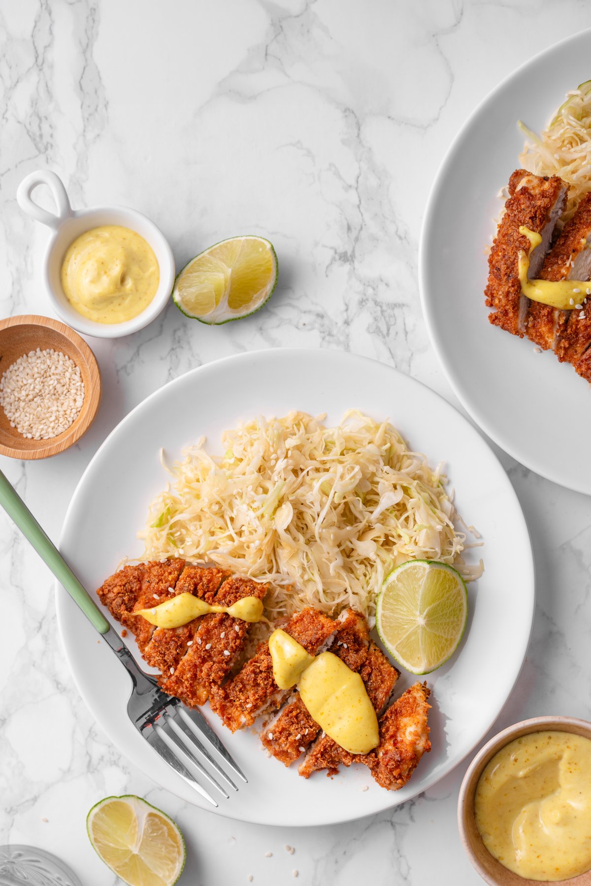 Keto chicken katsu with sesame cabbage and curry mayo