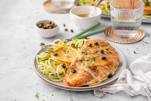 Keto chicken piccata with zucchini noodles