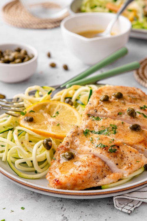 Keto chicken piccata with zucchini noodles